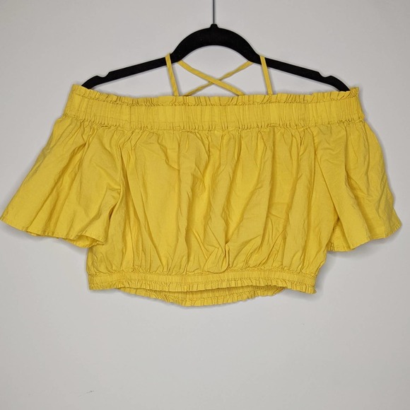 BP • Yellow Ruffle Off The Shoulder Crop Top Sz M - Picture 8 of 8